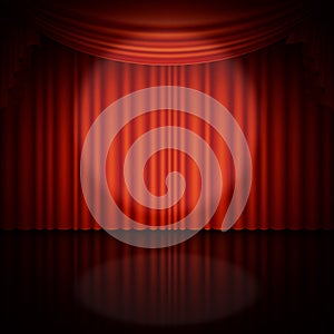 Spotlight on stage and red curtain. EPS 10 vector