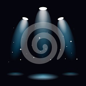 Spotlight on the stage scene. Illuminated empty pedestal