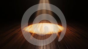 Spotlight on wooden stage floor with dramatic lighting effect
