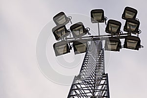 Spotlights on a high stand to light up football games