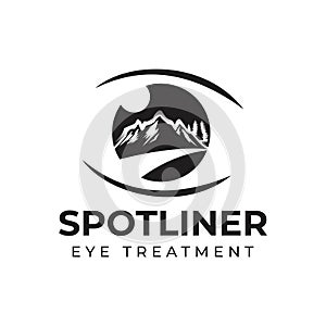 Spotliner eye treatment logo, abstract eye vector  with aurora scene in mountains