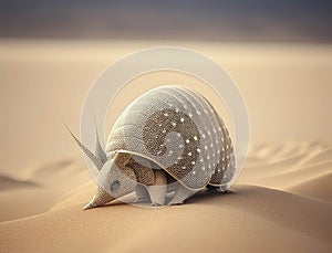 A spotted armadillo scuttling across the desert sand. Cute creature. AI generation