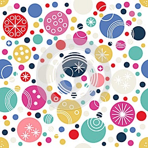 Spotted colorful festive abstract seamless pattern in retro style. Dotted wallpaper. Random polka dot background.