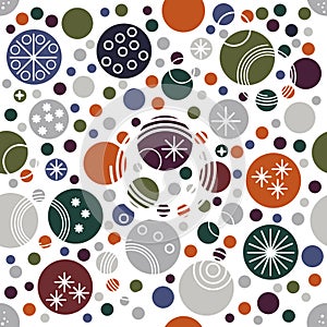 Spotted colorful festive abstract seamless pattern in retro style. Dotted wallpaper. Random polka dot background.