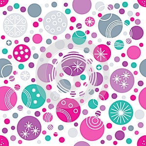 Spotted colorful festive abstract seamless pattern in retro style. Dotted wallpaper. Random polka dot background.