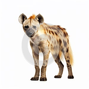 Spotted hyena Crocuta wild African predator, isolated on white portrait,