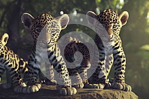 Spotted kittens of a wild African leopard, Panthera pardus pardus, generative ai