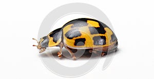 Yellow 14 spot ladybird isolated on white background photo