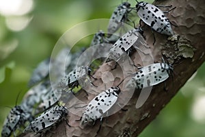 Spotted Lanternflies on a Tree