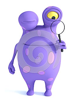 A spotted monster holding magnifying glass