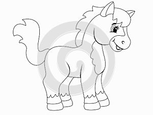 Spotted pony, isolated character. Raster, page for printable children coloring book.