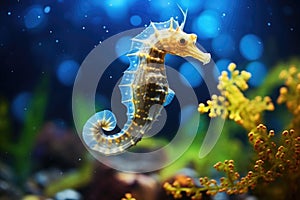 Spotted seahorse (Hippocampus reidi) swimming in an aquarium