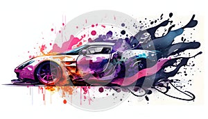 Spped car in colorful splashes by Generative AI