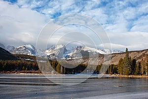 Sprague Lake in Rocky Mountains in Winter