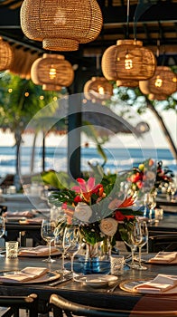 a sprawling event space dotted with colorful tents, bustling with activity as people engage in beachside festivities