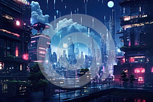 Sprawling Night city cyberpunk. Generate Ai photo