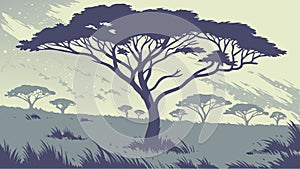 Sprawling Stylized Tree in Open Landscape, Vector Art, vector design Generative AI