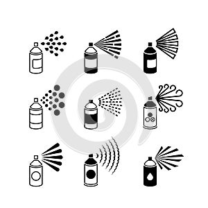 Spray aerosol bottle, graffiti can vector icons