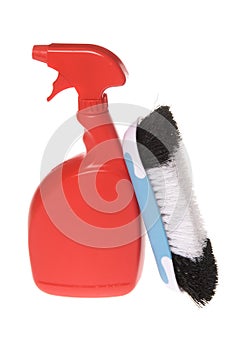 Spray bottle of cleaner with brush photo