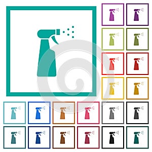 Spray bottle flat color icons with quadrant frames