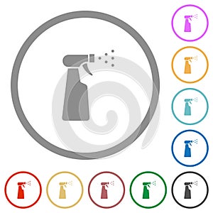 Spray bottle flat icons with outlines