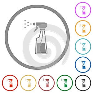 Spray bottle flat icons with outlines