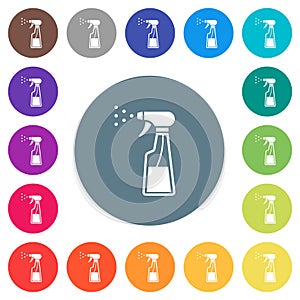 Spray bottle flat white icons on round color backgrounds