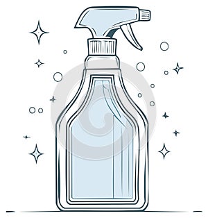 Spray bottle illustration with stylized stars and circles
