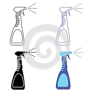 Spray bottle in outline style. Antibacterial alcohol spray. Bottle with antibacterial liquid. Hand sanitizer dispenser. Spraying