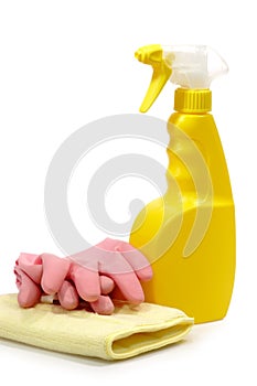 Spray Bottle with pink Gloves