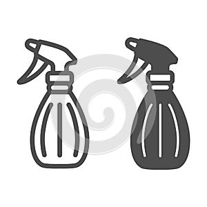 Spray bottle, pulverizer line and solid icon, gardening concept, atomizer vector sign on white background, outline style