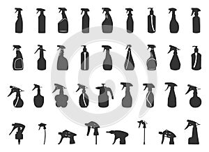 Spray bottle silhouette, Cleaner spray silhouette, Water spray silhouette, Spray head silhouettte, Cleaning spray