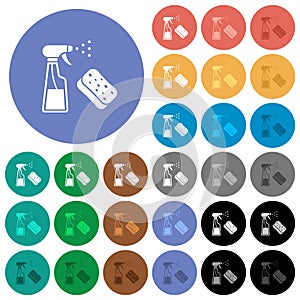 Spray bottle and sponge round flat multi colored icons