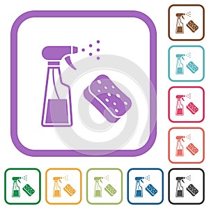 Spray bottle and sponge simple icons