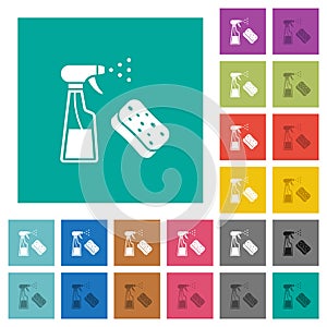 Spray bottle and sponge square flat multi colored icons