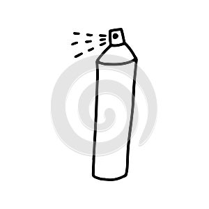 Spray can Doodle illustration.Black and white image on a white background.Outline drawing by hand.Spray paint, varnish.Vector