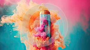 spray can spraying colorful rainbow paint liquid color splash explosion