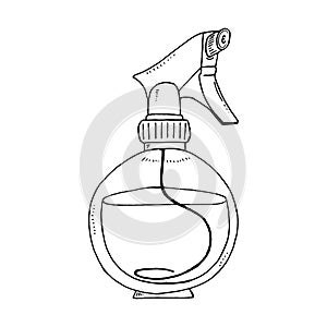 Spray cleaner hand drawn. Household chemicals and cleaners. Containers and bottles household chemicals. Vector illustration