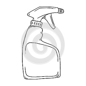 Spray cleaner. Household chemicals and cleaners. Hand drawn of containers and bottles household chemicals. Vector