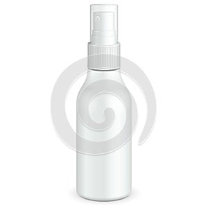 Spray Cosmetic Parfume, Deodorant, Freshener Or Medical Antiseptic Drugs Plastic Bottle White. Ready For Your Design.
