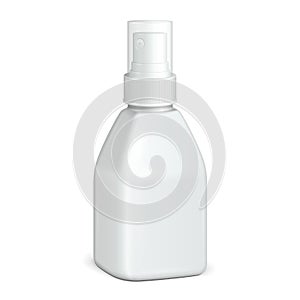 Spray Cosmetic Parfume, Deodorant, Freshener Or Medical Antiseptic Drugs Square Plastic Bottle White.