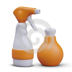 Spray detergent and bottle with cosmetic product with orange elements