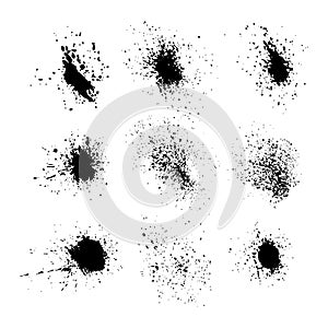 Spray graffiti blob paints, Spray Paint Vector Elements isolated on White Background, Drips Black ink splatters