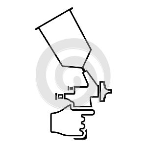 Spray gun holding in hand Sprayer using Arm use tool atomizer pulverizer contour outline icon black color vector illustration