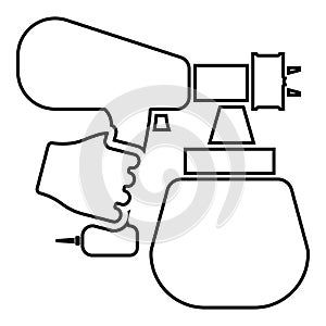 Spray gun holding in hand Sprayer using Arm use tool atomizer pulverizer contour outline icon black color vector illustration