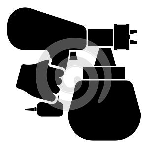 Spray gun holding in hand Sprayer using Arm use tool atomizer pulverizer icon black color vector illustration flat style image