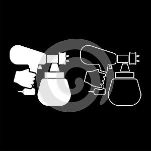 Spray gun holding in hand Sprayer using Arm use tool atomizer pulverizer icon white color vector illustration flat style image set