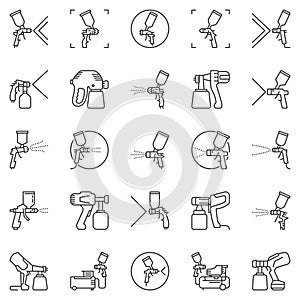 Spray Gun and Paint Sprayer outline vector icons set