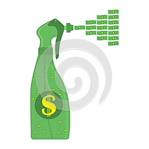 Spray of money and dollars from a sprayer. A lot of money is sprayed from the dispenser nozzle into the air. Vector illustration.