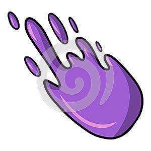 Spray paint, Bright purple paint spot, drop, spilled paint, vector cartoon illustration